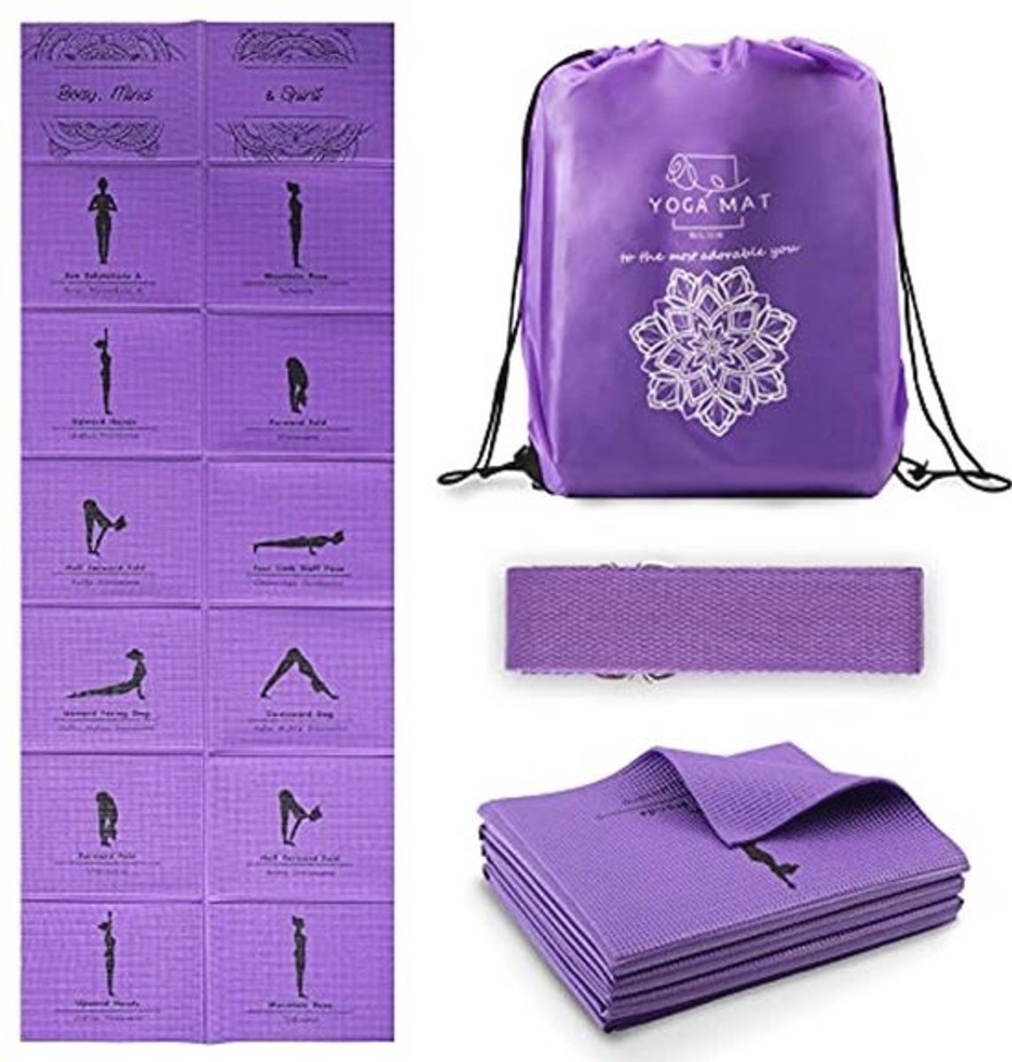 Opvouwbare yogamat voor dames - Antislip oefenmat voor yoga, pilates en fitness