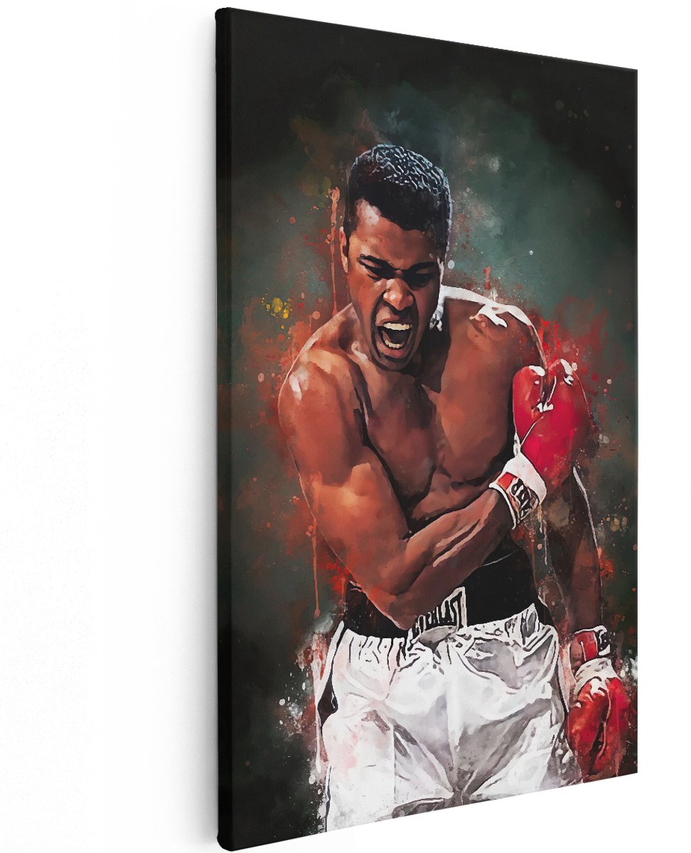 Artaza Canvas Schilderij Bokser Muhammad Ali in Actie - 120x180 cm - Groot - Muurdecoratie - Canvas Print