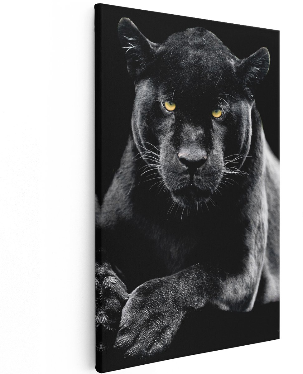 Artaza Canvas Schilderij Zwarte Panter - 120x180 cm - Groot - Wanddecoratie Woonkamer - Schilderijen - Muurdecoratie