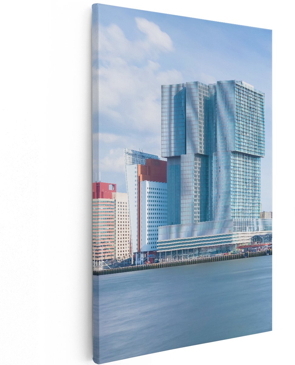 Artaza Canvas Schilderij Rotterdamse Skyline Aan Het Water - 120x180 cm - Groot - Wanddecoratie Woonkamer - Schilderijen - Muurdecoratie