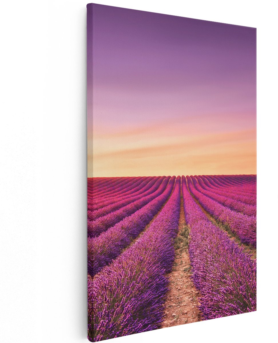 Artaza Canvas Schilderij Paarse Lavendel Bloemenveld - 120x180 cm - Groot - Wanddecoratie Woonkamer - Schilderijen - Muurdecoratie