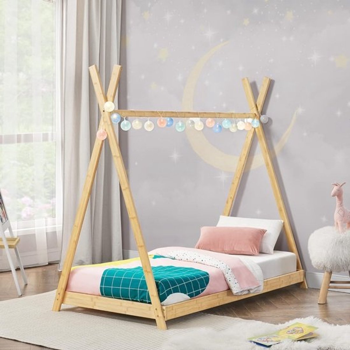Kinderbed Tipi Bamboe 90x200 cm Houtkleurig - Kinderslaapkamer Meubel