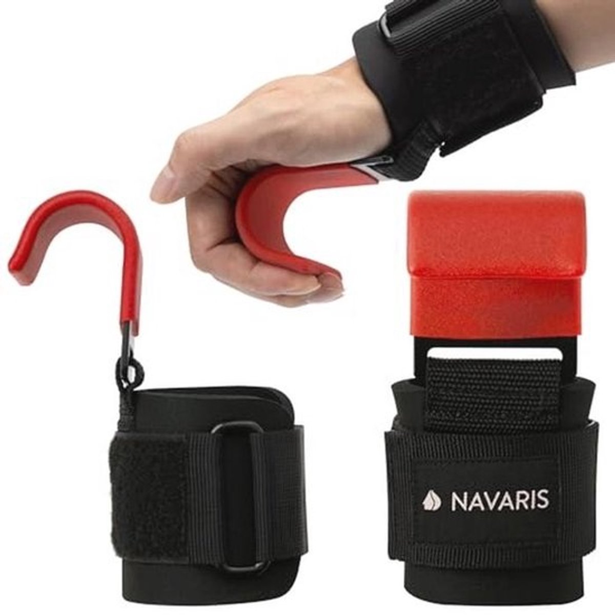 Wrist Support Lift Straps with Strength Training Hooks - 2x Professional Fitness Wrist Straps - Black