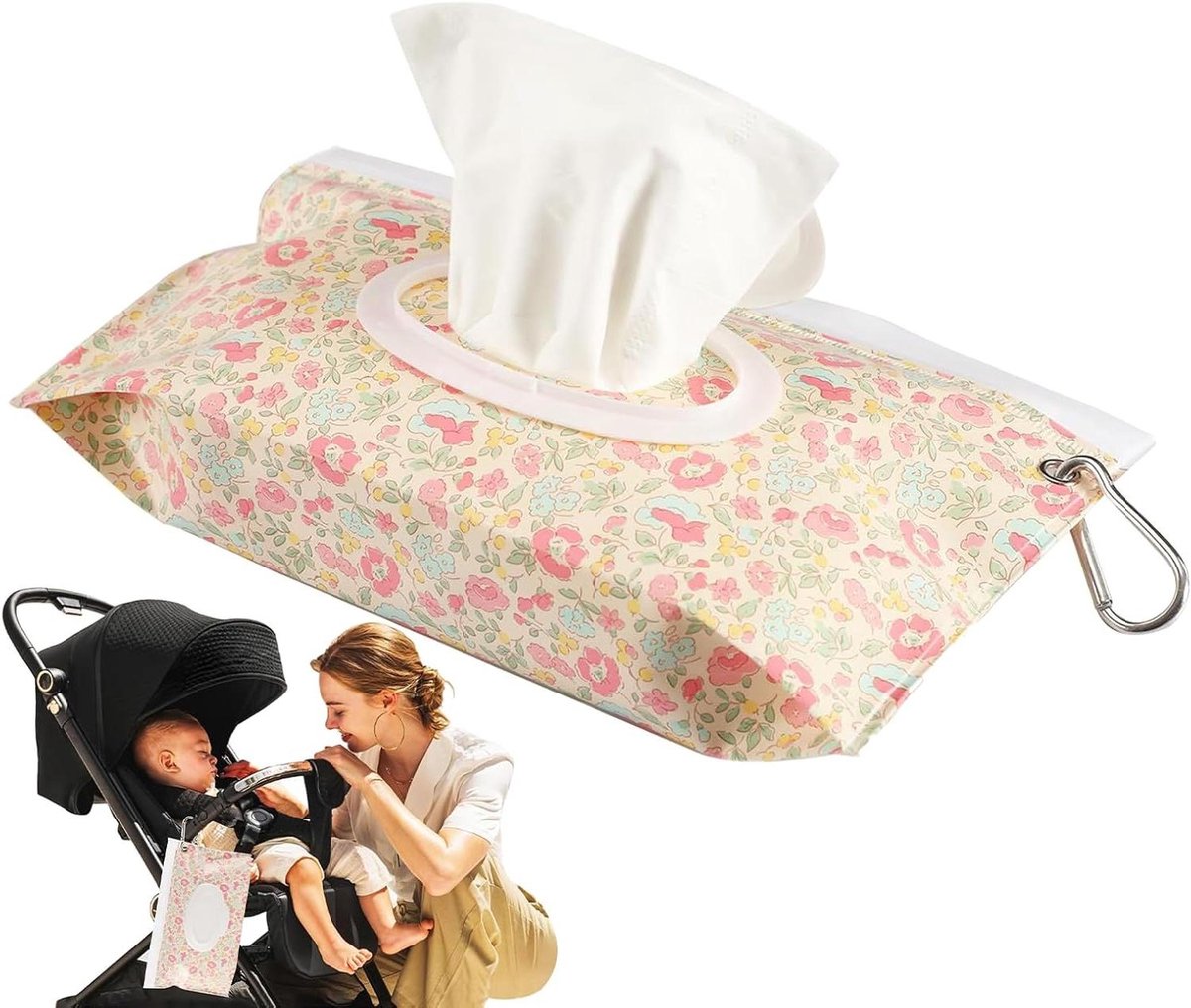 Babyvochtige doekjes etui - Herbruikbare houder - Praktisch op reis - Luchtdicht en stofvrij - 24 x 14 cm - Roze