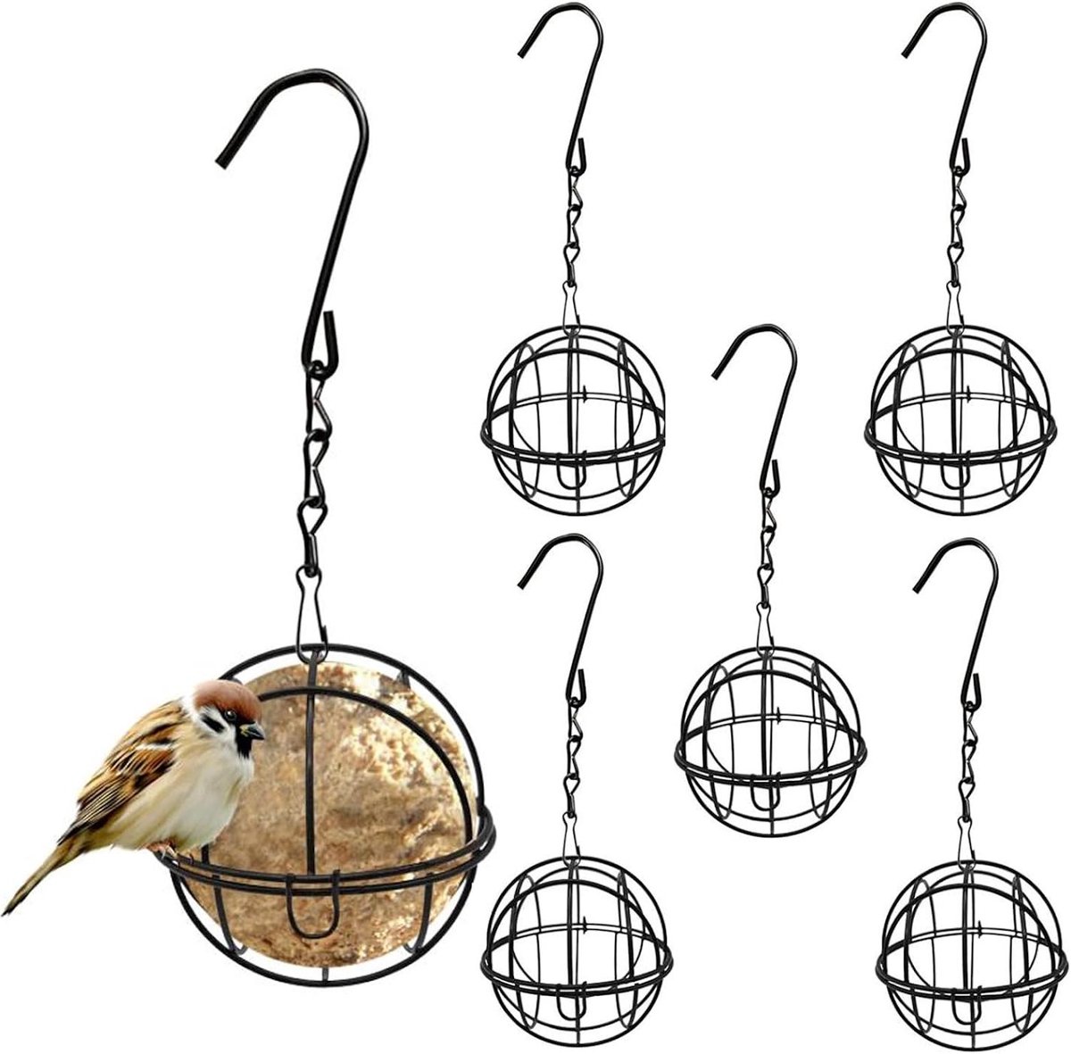 longziming - Mezenbolhouder - Set van 6 - Vogelvoederhouder voor Mezenbollen - Vogelvoederstation voor Tuin en Balkon - Voor Wilde Vogels - Mezenbolhouder met Beschermkooi