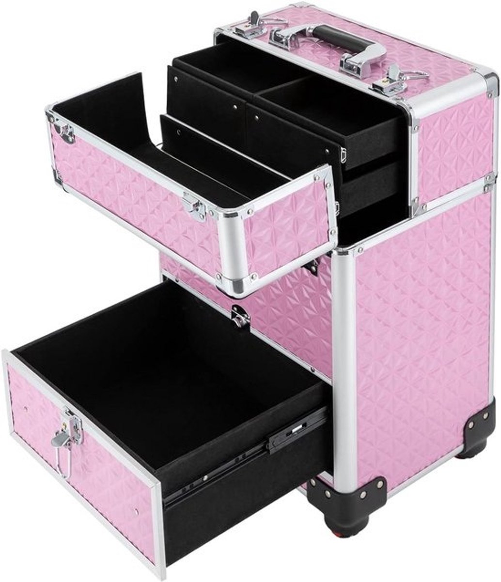 Grote Make-up Trolley Koffer met Trolley en Verstelbare Wielen Reiscase