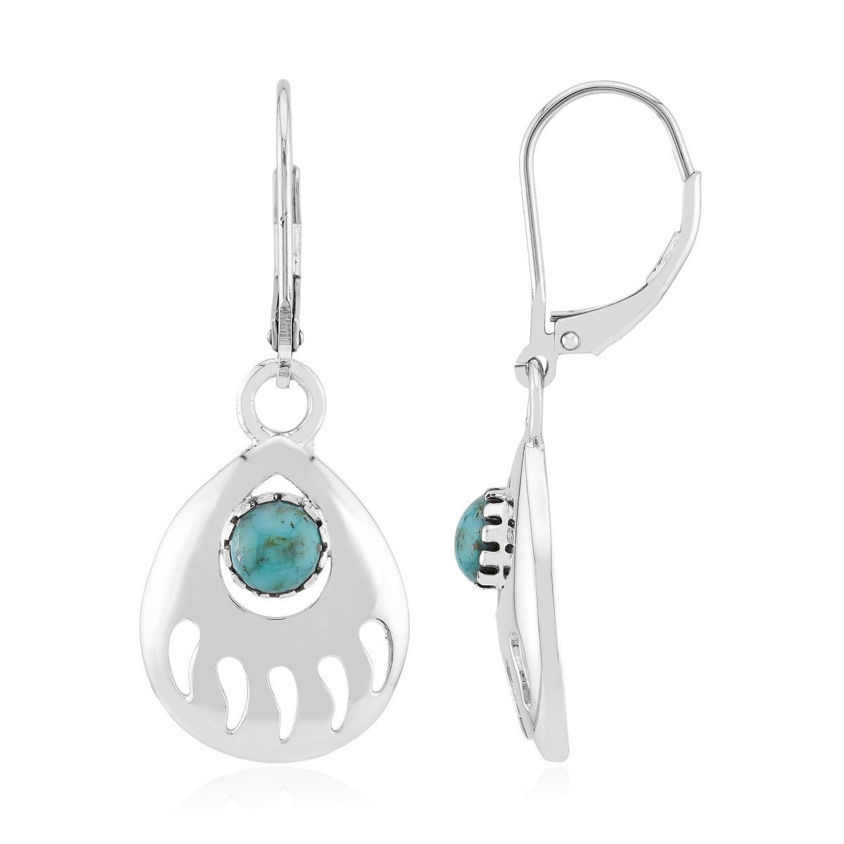 Cavill - Zilveren Oorhangers - 925 Sterling Zilver Geoxideerd - Blauwe Kingman Mohave Turkoois 0,8 ct - Elegante Ronde Edelsteen