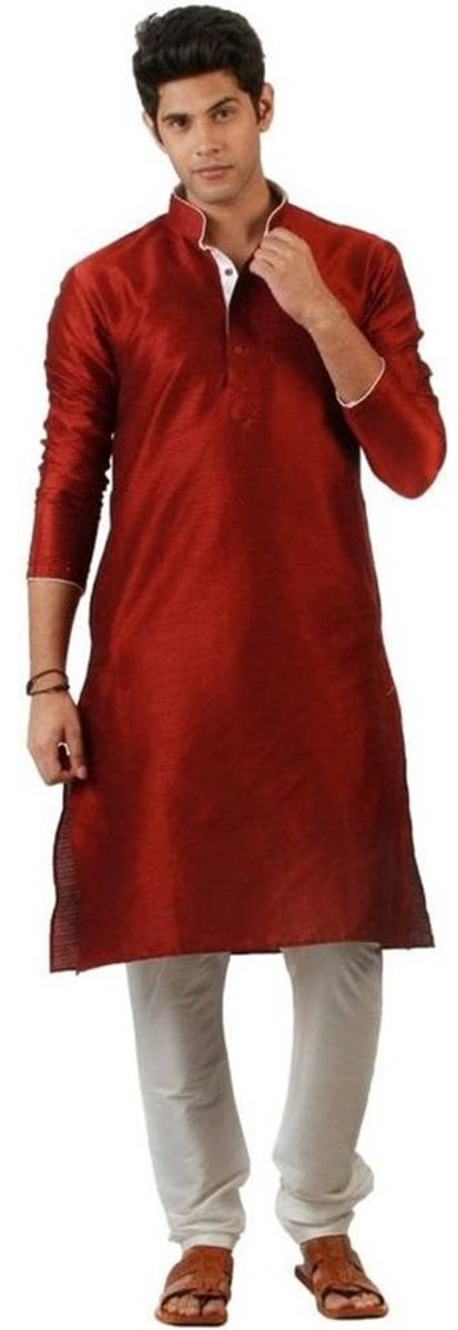 Etnische Kurta Pyjama Set voor Heren in Kastanjebruin