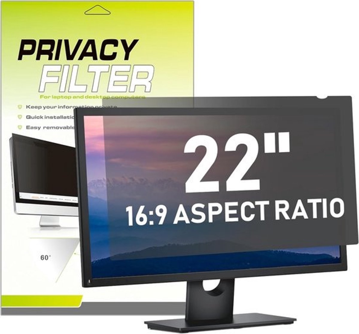 22 Inch Privacyfilter voor Monitor - Anti-Kras en Anti-Schittering - Bescherming tegen Zijwaartse Blik