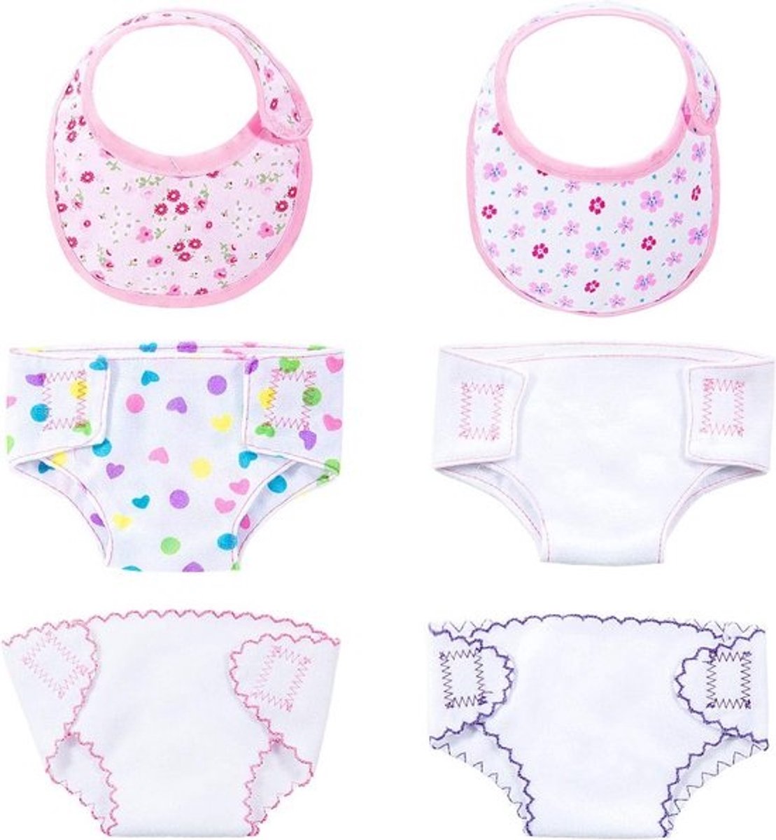 4 Herbruikbare Luiers en 2 Slabbetjes Set voor Babypoppen (14-16 inch)