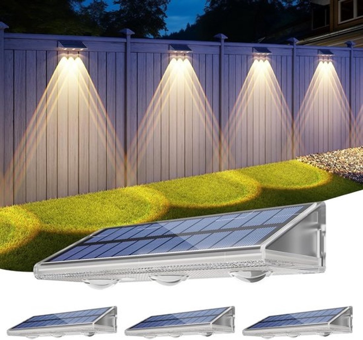 Set van 4 Solar Buitenlampen IP66 - Draadloos Wandlicht met 3 Kleurmodi