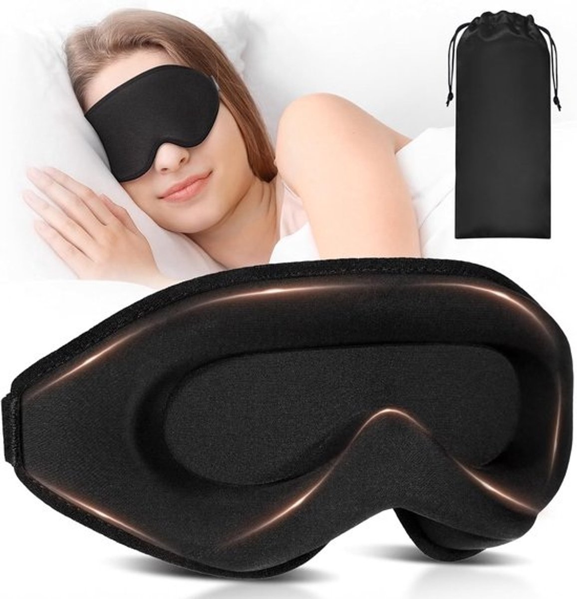 Thijox - 2025 Slaapmasker voor Zijslapers, 3D-Oogmasker met Diepe Oogkassen, Verhoogde Neuspads, Lichtblokkerend en Ademend, IJszijde, Zwart voor Reiz