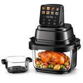 Just Perfecto Draagbare Glazen Airfryer – Totale Capaciteit 5,5 L, 1,5 L + 4 L Transparante Glazen Mandjes, Olievrije Heteluchtfriteuse