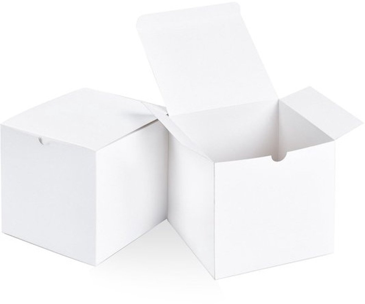 100 Witte Kartonnen Cadeaudoosjes met Deksel 10x10x10 cm Vierkant - Geschenkenverpakking voor Feest en Bruiloft