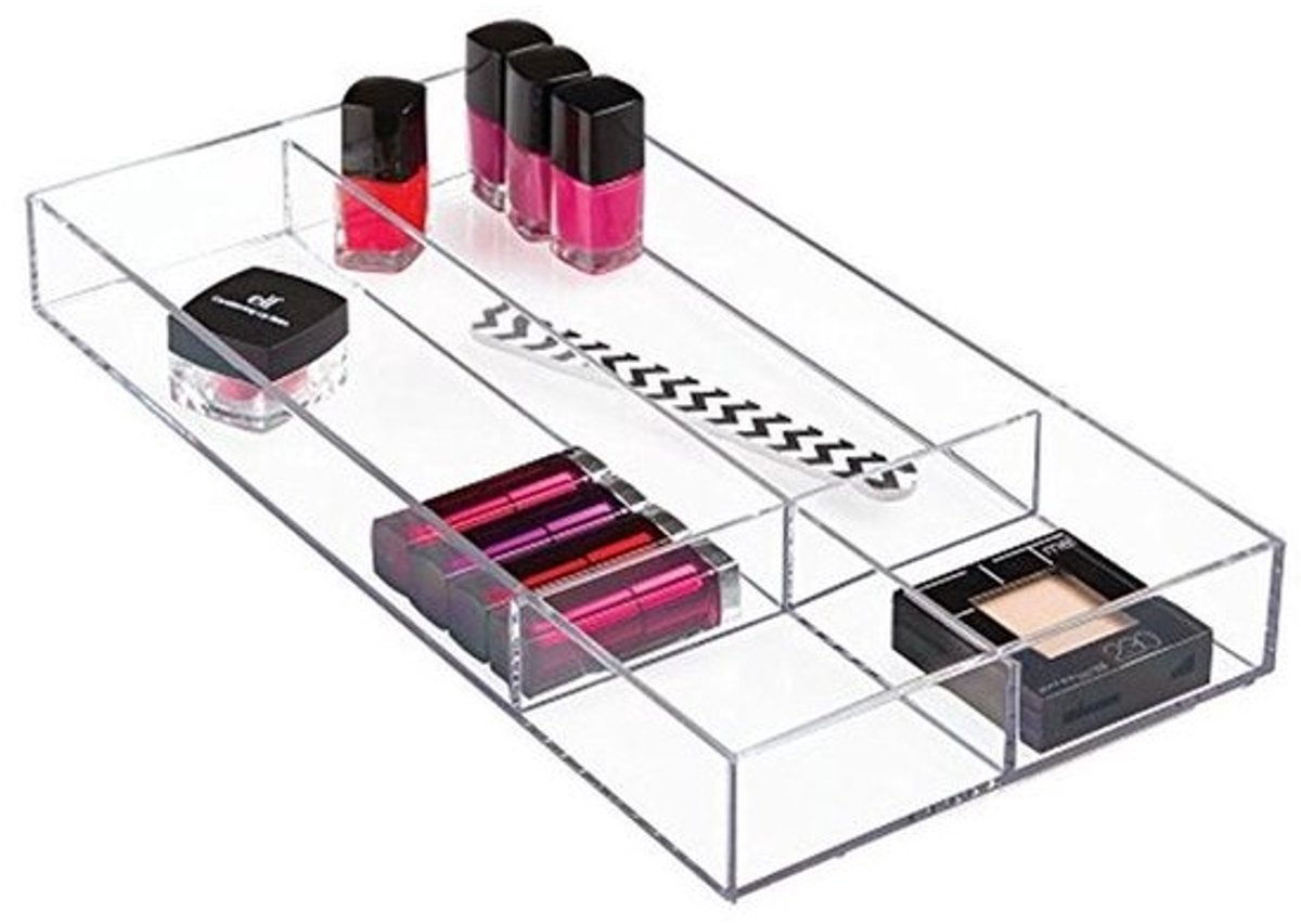 Transparante make-up organizer met 4 vakken voor cosmetica en accessoires
