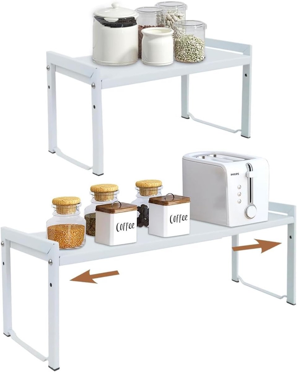 Set van 2 Uitschuifbare Kastplanken - Wit - 66 cm - Verstelbare Organizer voor Keuken en Kantoor