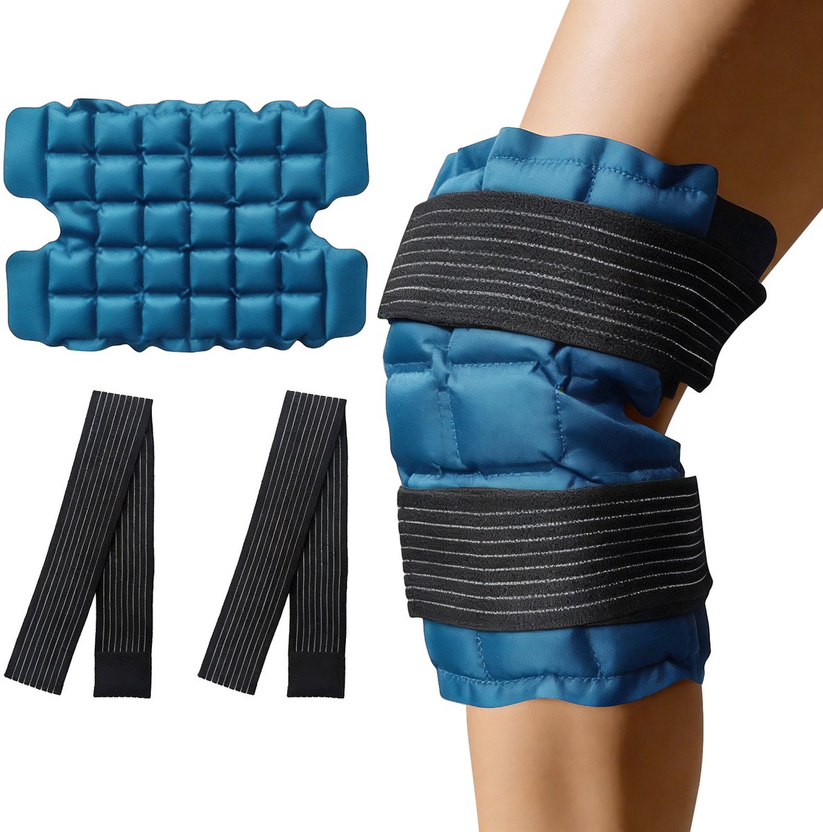 Herbruikbaar Gel-IJspak voor Knie en Been, Koud- en Warmtepack met Verstelbare Bandjes, Geschikt voor Knie, Been en Gewrichten, 1 Stuk, Lichtblauw