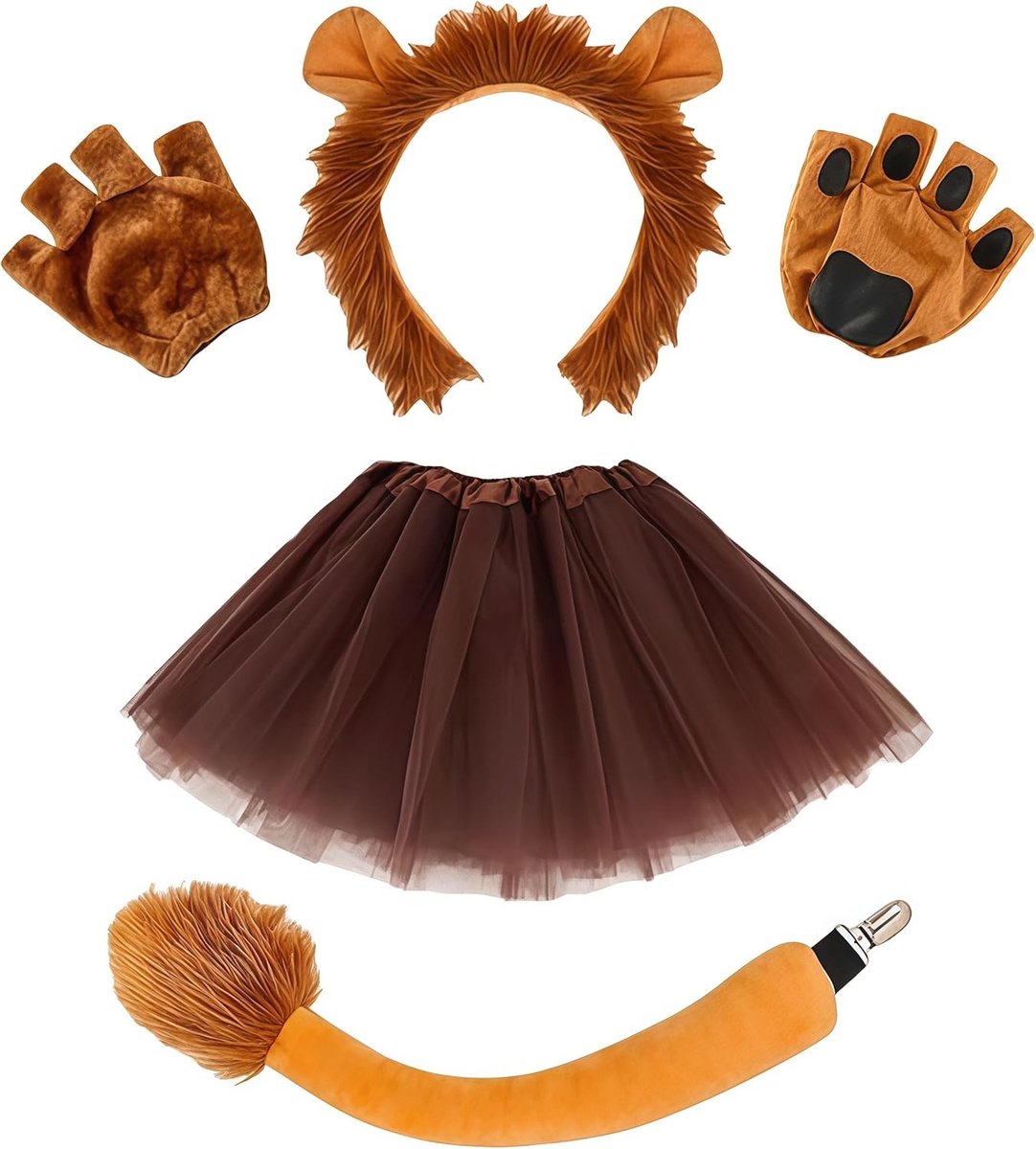 Complete Leeuwenkostuum Set met Oren, Handschoenen, Staart en Tutu Rok voor Kinderen en Volwassenen - Ideaal voor Cosplay, Halloween en Carnavalsfeesten