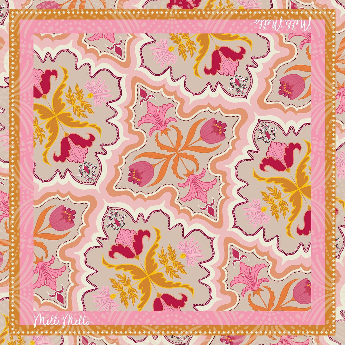 Melli Mello - Happy Mosaic - Sjaaltje - 70x70cm - Satijnen Zijde - Dubbelzijdig - Mozaïek - Roze