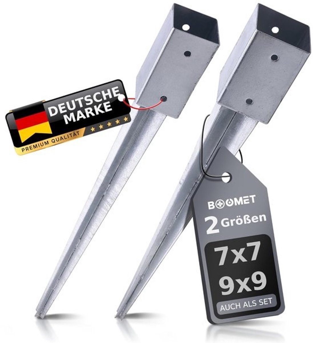 Inslagbodemhulzen Vierkante Palen - Grondankers Palen - Stabiele Grondverankering - Thermisch Verzinkt Corrosiebestendig - 7x7 9x9 cm 75cm - Zilver