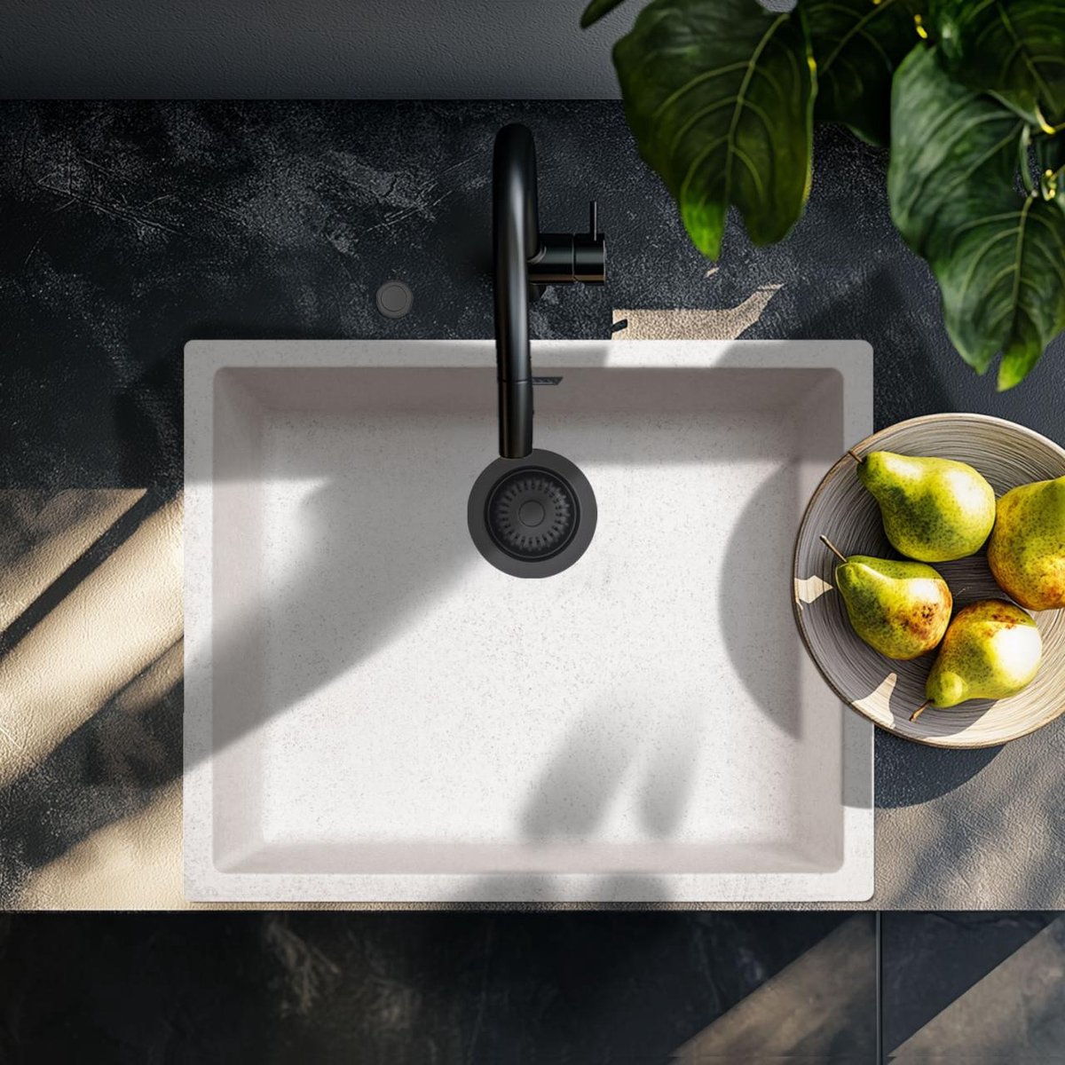 Spoelbak 50x40 cm zand wit onderbouw en opbouw Pure.Sink