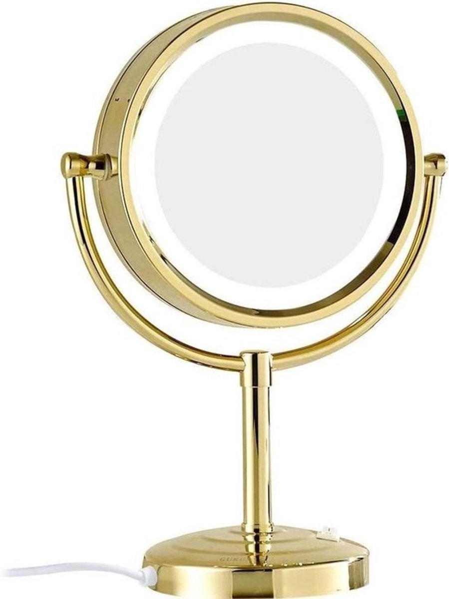 Verlichte Make-up Spiegel - Vergrotende Spiegel - Nauwkeurig Op Maken - Dubbelzijdig Verstelbaar - 8 Inch Diameter - Zwart Goud