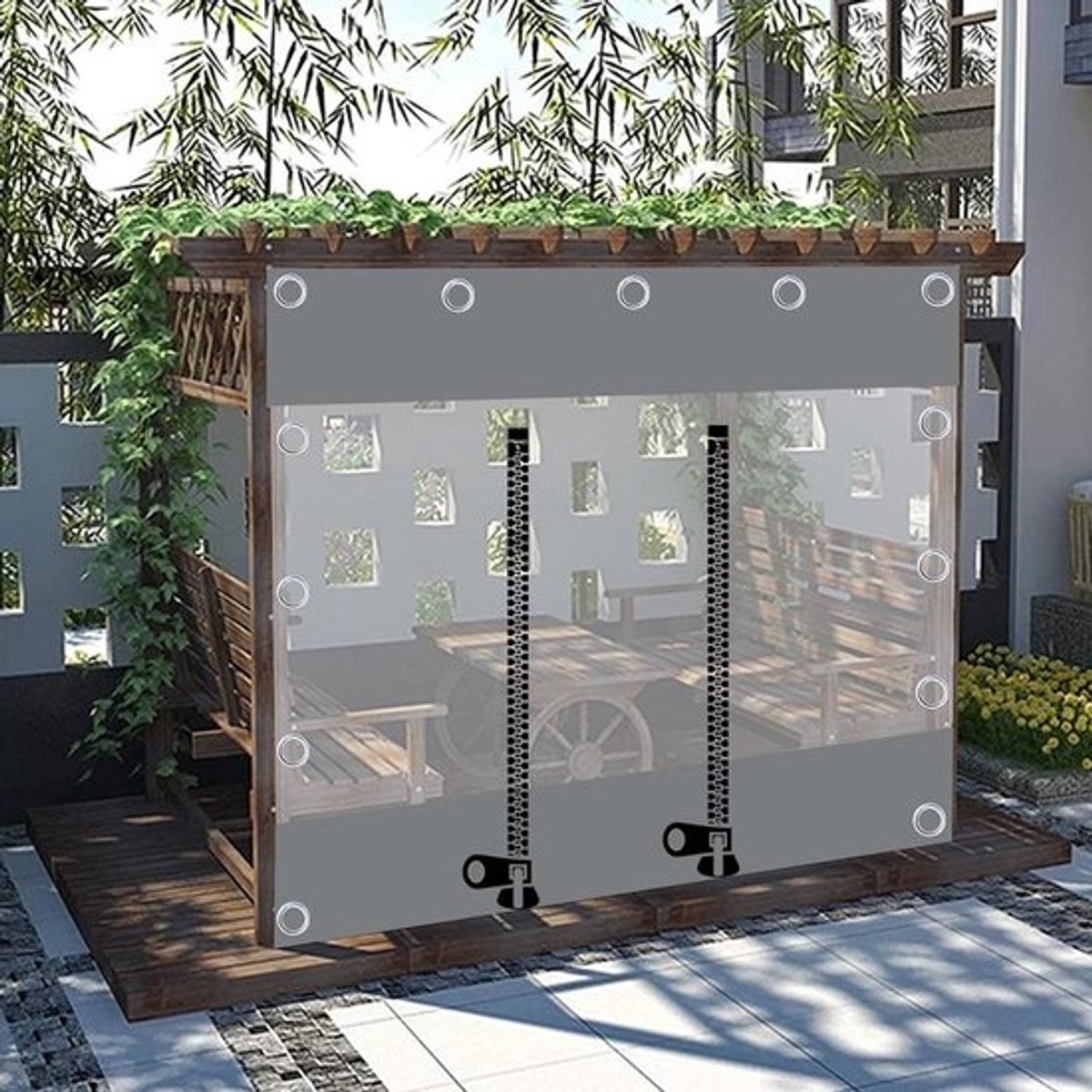 Transparant Buiten Zeildoek Gordijn - Waterdicht PVC Dekzeil voor Pergola, Patio, Tuin en Veranda - Weerbestendig, Met Rits, 2.8x2m