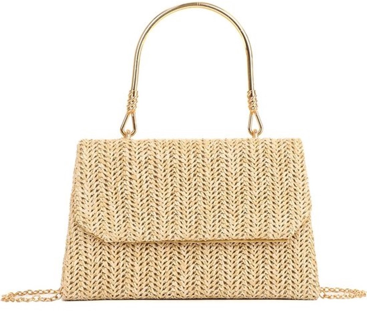 Gevlochten Handtas - Schoudertas Shopper - Zomerse Looks - Boho Stijl - 27 x 24 x 3 cm - Natuurlijk