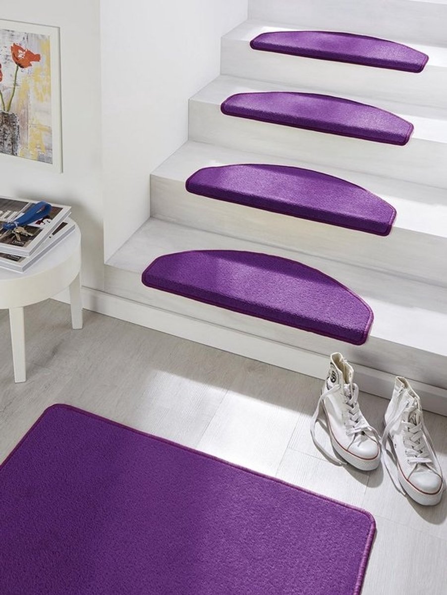 Zelfklevende Trapmatten Set (15 stuks) - Halvemaanvormige Veilige Trapbekleding - Paars, 23 x 65 cm