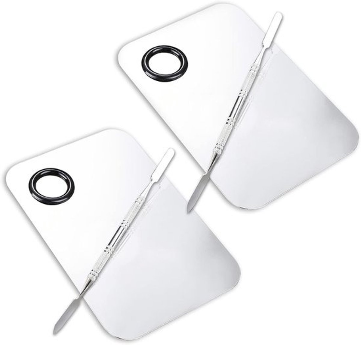 2x Make-up Mengpalet RVS met Spatel - Foundation, Oogschaduw en Nagelkunst Mengplaat