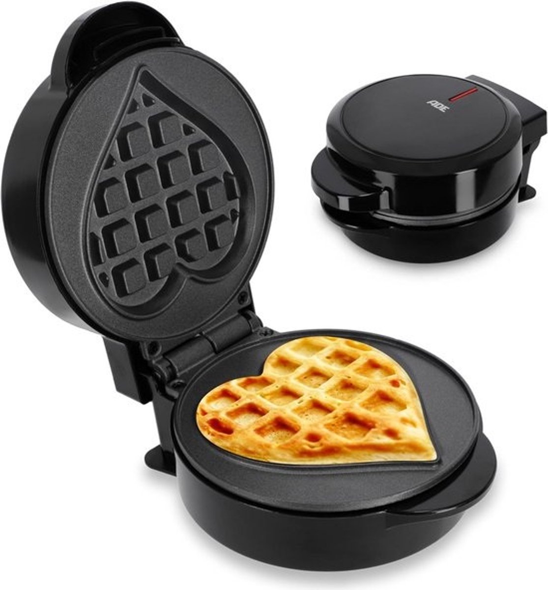 Mini Wafelijzer Hartvormig voor 1 Persoon | Met Antiaanbaklaag | 550W