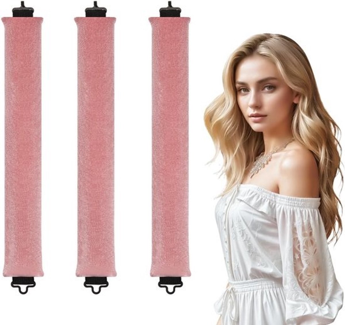 Hittevrije Krulspelden - Lint Krulrollers - Haar Stijlen - Zonder Hitte - 3 Stuks - Rood Roze