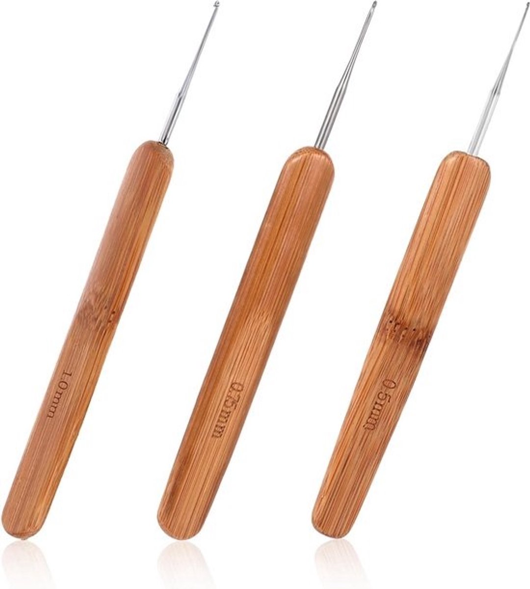 Haaknaalden Set - Vlecht Haken - Haar Styling - Drie Maten - 13.5 cm Lengte - Bruin
