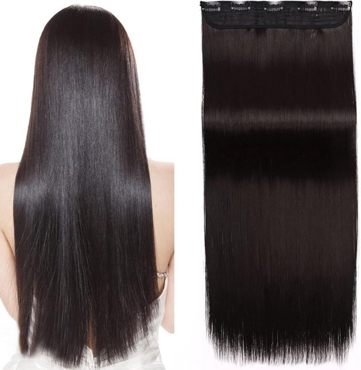 Haarverlengingen Clip-In voor Vol en Lang Haar, 5 Clips, Recht of Krullend, Natuurlijk Zwart