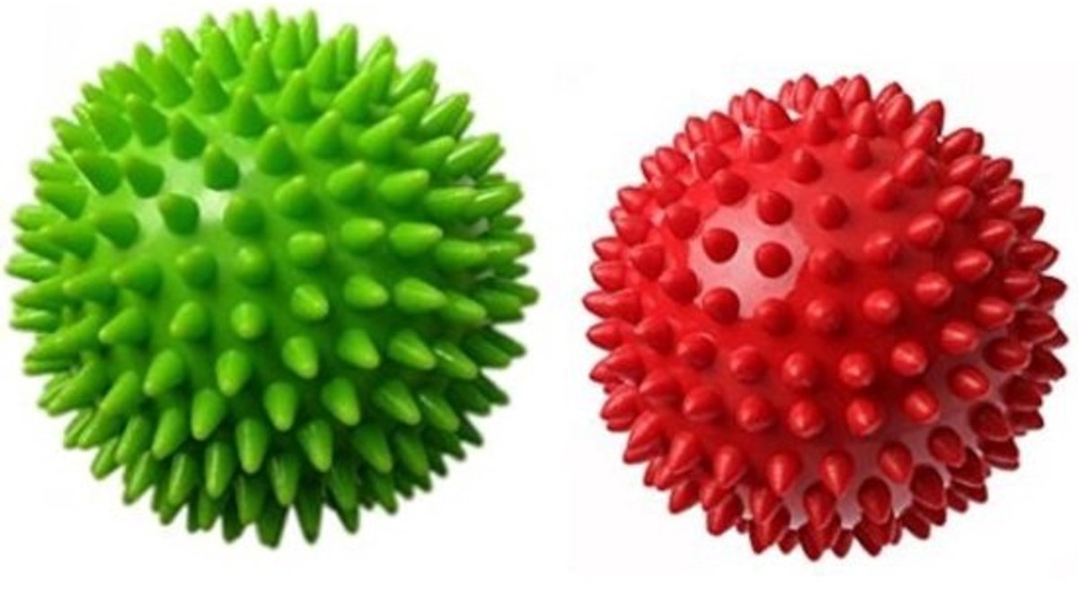 Set van 2 stekelige massageballen, harde en zachte combo, 9,5 cm, ftalaatvrij PVC, voor acupressuur en reflexologie