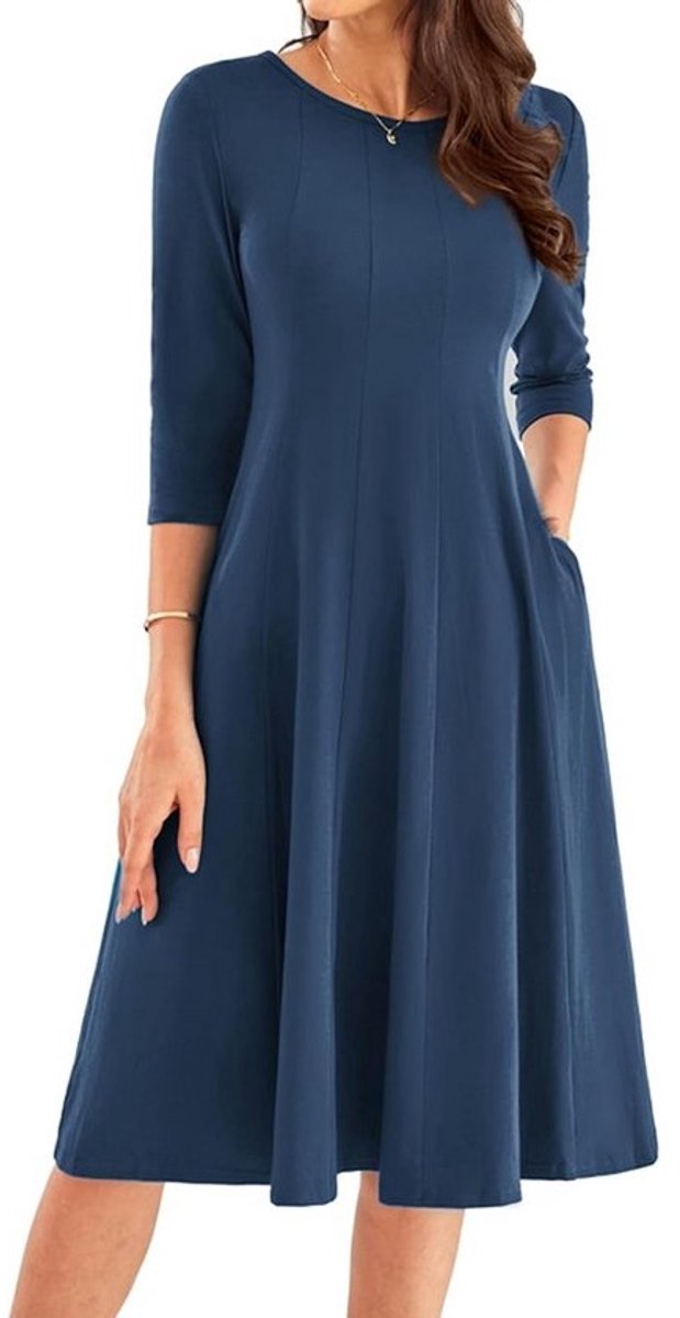 Vintage Stijl A-lijn Midi Jurk met 3/4 Mouw voor Dames - Perfect voor Feestelijke Gelegenheden