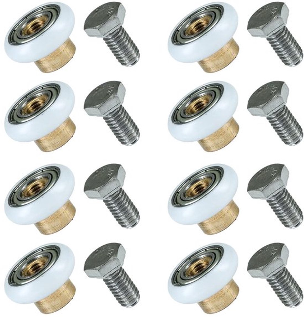 Douchedeurrollen Set van 8 - Roestvrij Staal - POM-wielen - 19 mm/23 mm/25 mm/27 mm Diameter - Schuifdeuren - Duurzaam Materiaal - Schuifdeurwielen