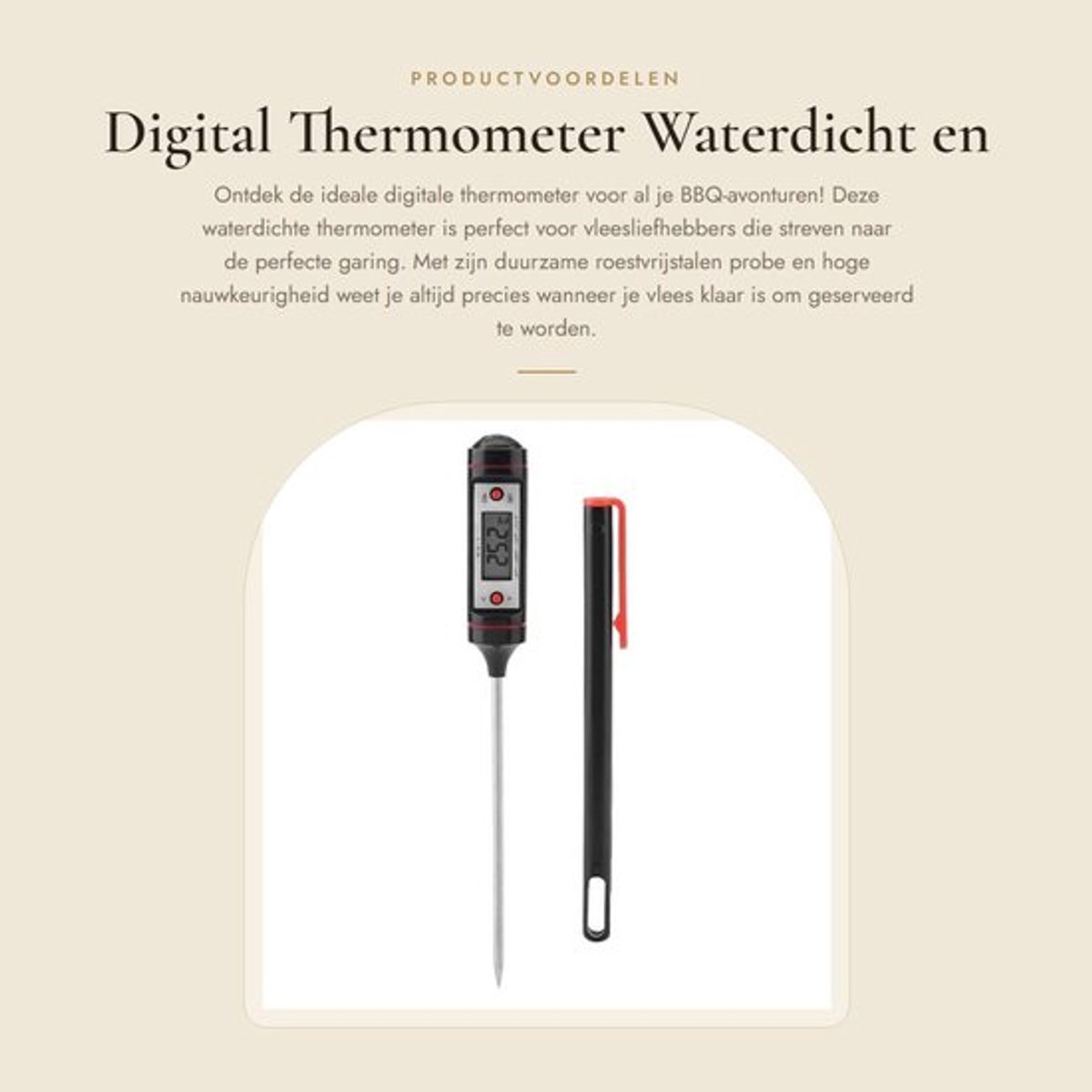 Digital Thermometer - Waterdicht en nauwkeurig - Zwart - Vlees temperatuurmeter - Digitale kookthermometer - Geschikt voor...