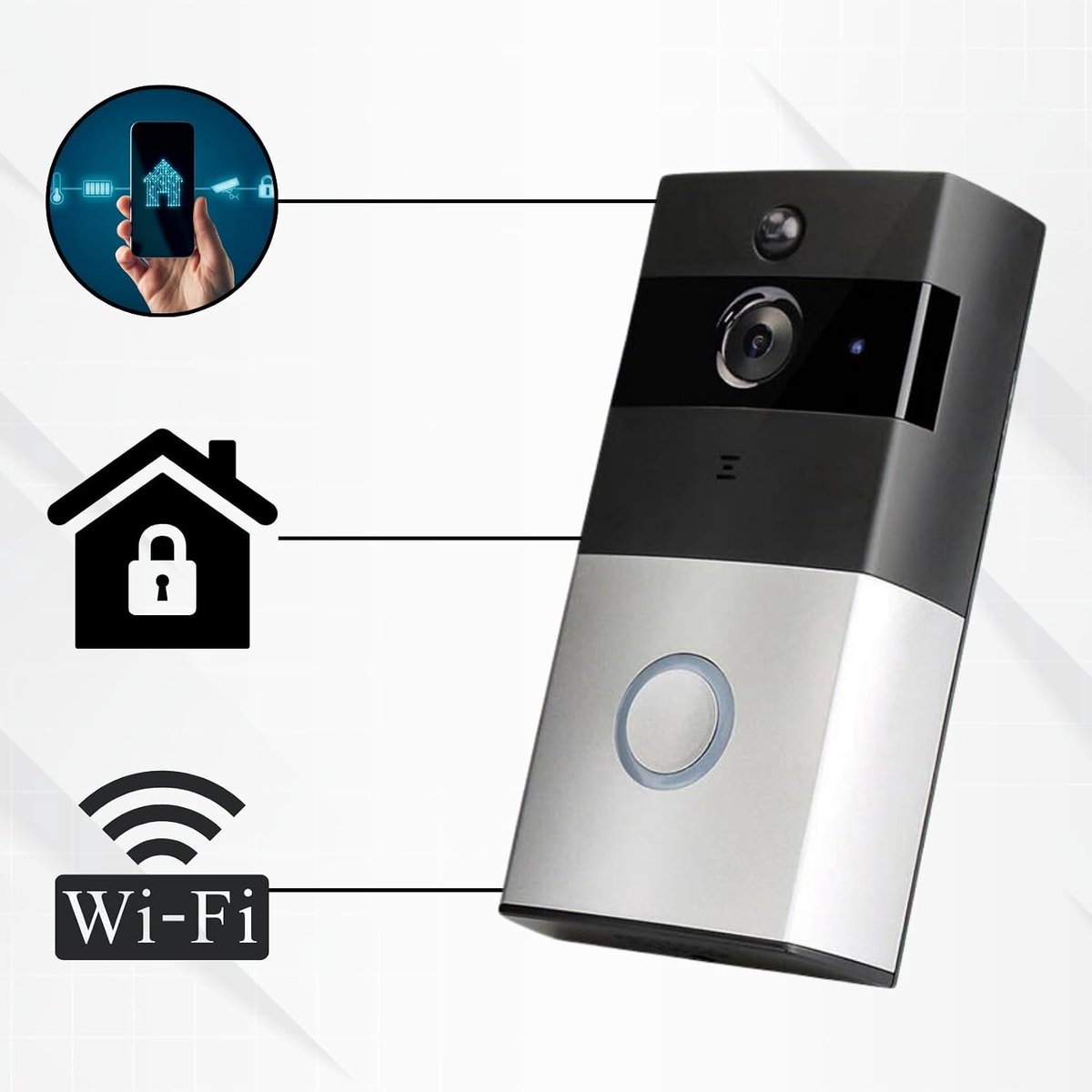 SnelShoppen - Video Deurbell met WiFi, 720p HD Camera, Nachtzicht, 2-Weg Audio, Bewegingsdetectie en Live Weergave voor Thuisveiligheid