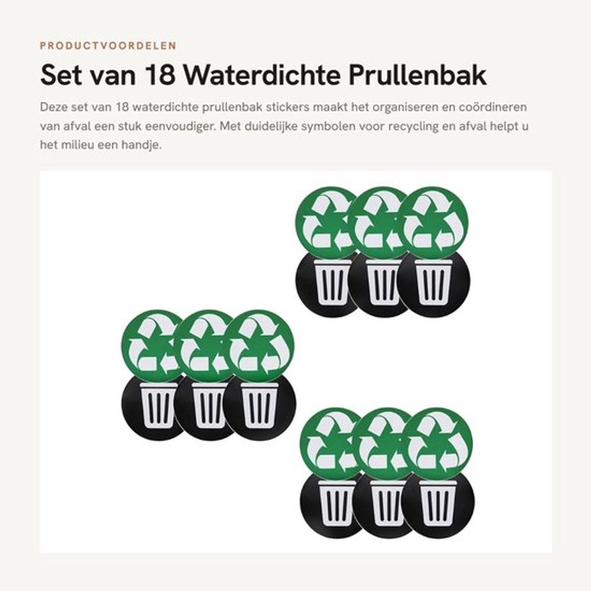 Prullenbak Sticker Waterdicht - 18 Stuks - Vuilnisemmerstickers - Recyclingstickers - Zelfklevend - PVC Gecoat - Afvalstickers
