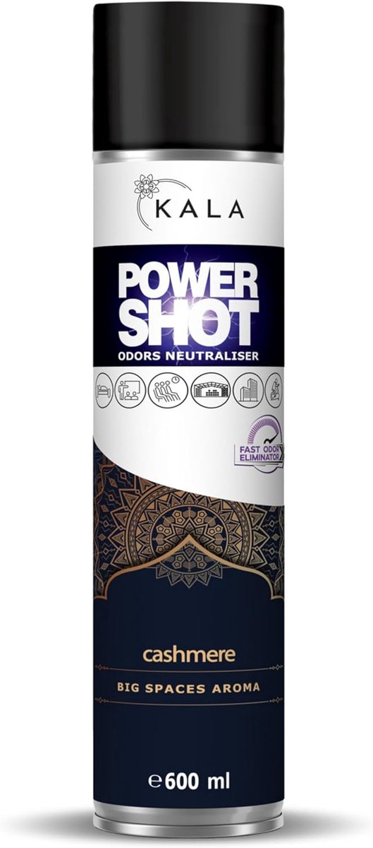 SnelShoppen - POWER SHOT 600 ml Geur Neutralisator en Luchtverfrisser voor Grote Ruimtes, Actieve Odor Neutralizer, Enzymatische Cleaner, Cashmere Geu