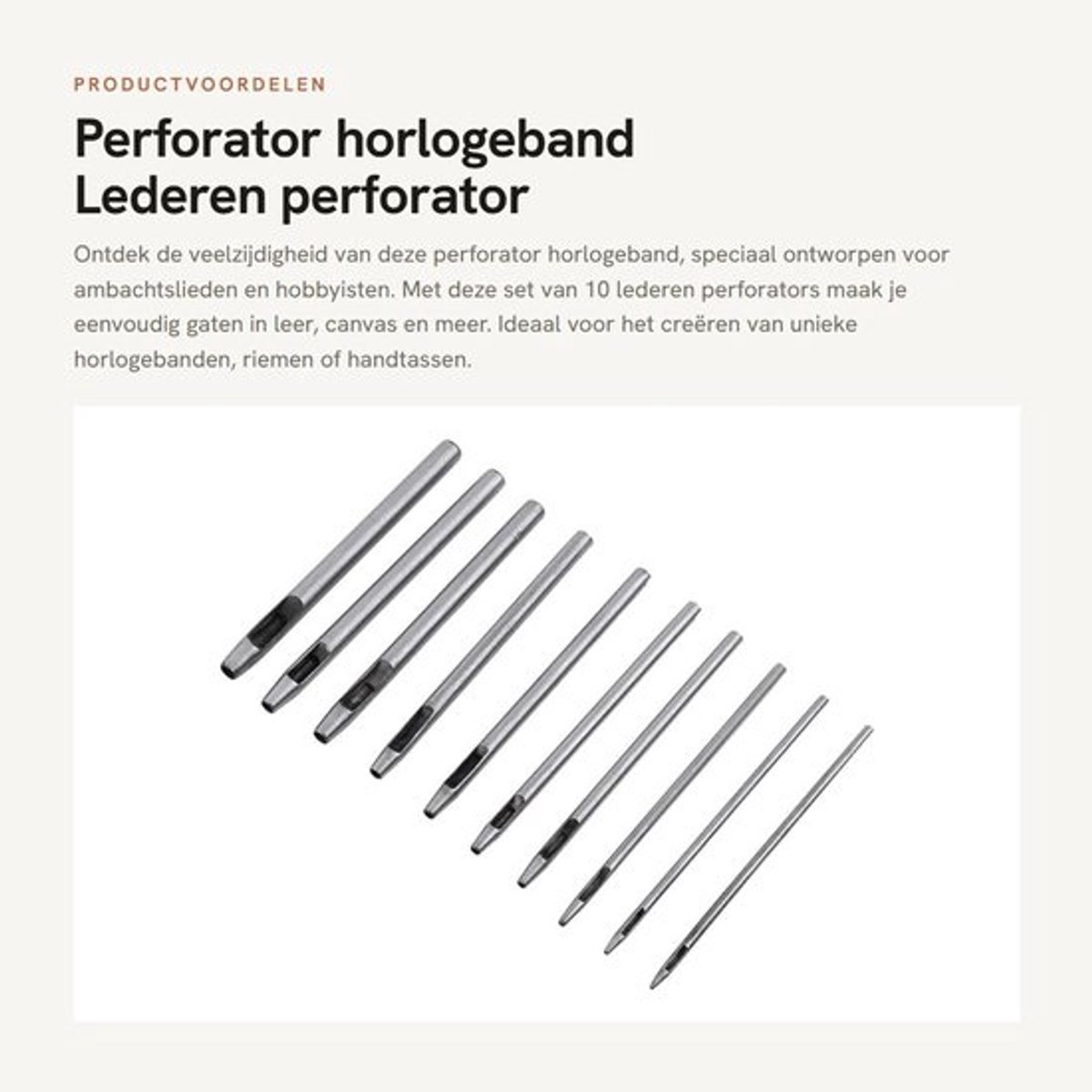 Perforator 10st - Lederen Perforatorset - Gatenmaker voor Leer - Ponsgereedschap - Geschikt voor Canvas/Papier - Kwaliteitsstaal - Pons