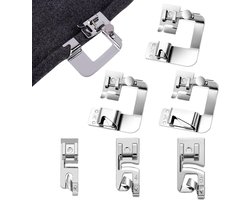 Pack of 6 Presser Feet - Sewing Machine Feet - 4/8, 6/8, 8/8, 3mm/4mm/6mm Presser Foot - Roll Hem Foot for Sewing Machine - Naaimachine Accessoires - Naaimachines voor Brother Singer, W6, Janome