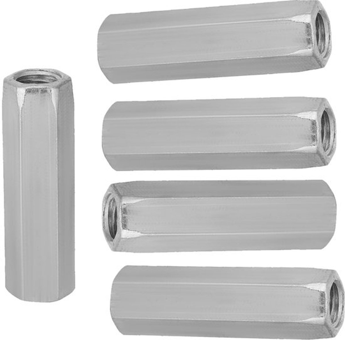 Zeskantmoeren M10x50 - 5 Stuks - Geplateerd Staal - Lange Schacht - Koolstofstaal - Bevestigingsmiddelen - Moeren