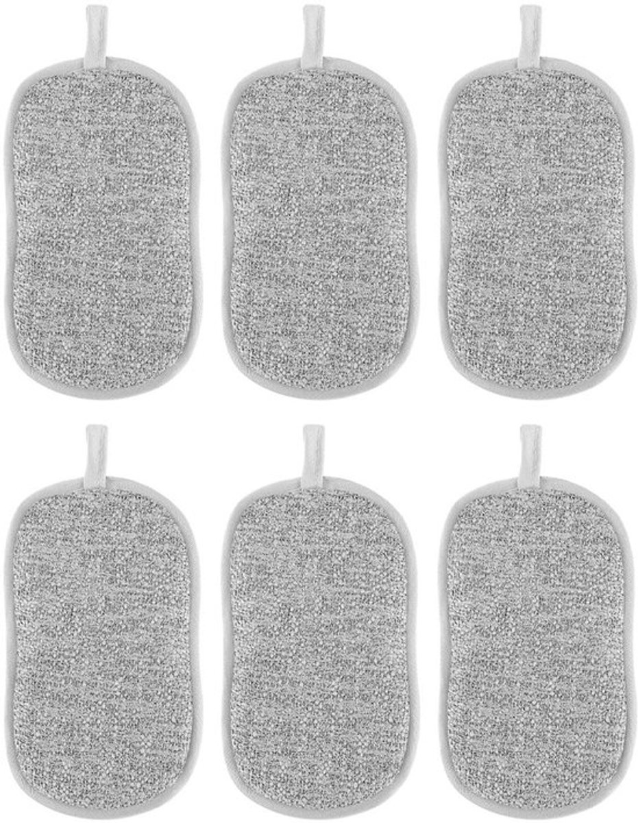 Schuurspons Dubbelzijdig - 6-pack Herbruikbare Reinigingspads - Krasbestendig - Vezel/Metalen Gaas - Geschikt voor Keuken/Badkamer - Verwijdert Hardnekkige Vlekken - Reinigingspad