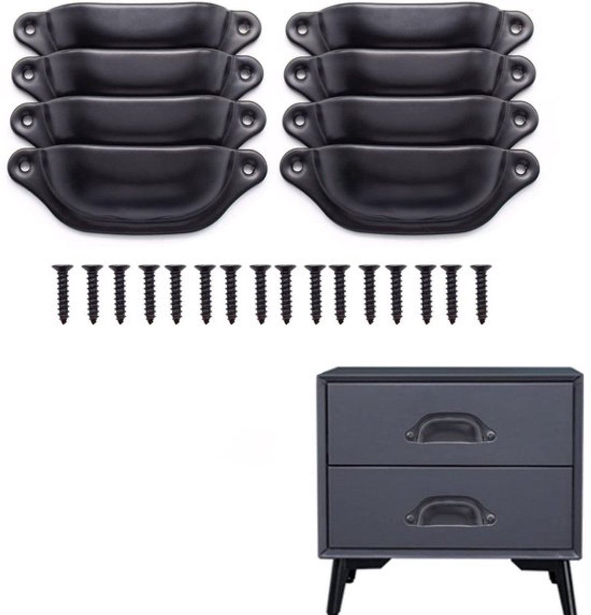 Handgrepen 8 Stuks - Zwart Ijzer - Half Moon Design - Vintage Kastknoppen - Stevige Grip - Perfect voor Make-over - Kastgrepen