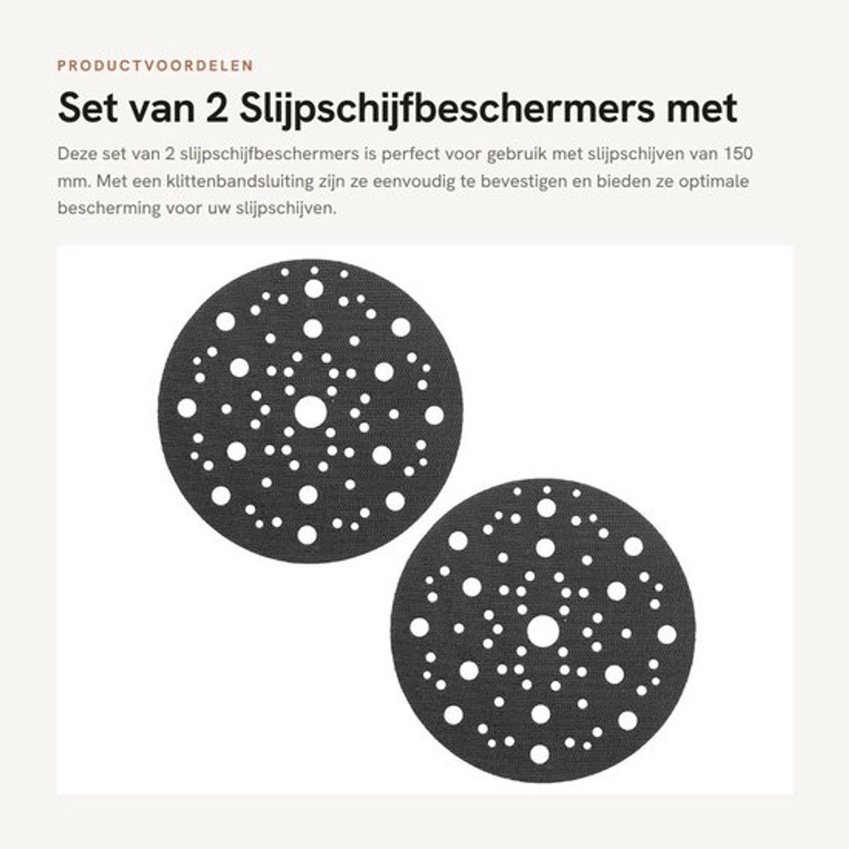 Slijpschijfbeschermers 150 mm - 70 gaten - Zachte opvulling - Klittenbandsluiting - Compatibel met MIRKA - Duurzaam sponzmateriaal - Schuurpad