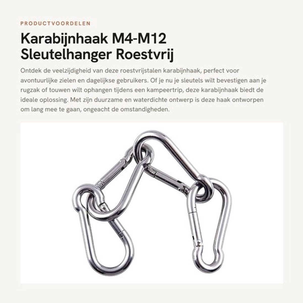 Karabijnhaak Roestvrij Staal - Sleutelhanger - Klimhaak - Waterdicht - Duurzaam - Maximale belasting 350 kg - Haak
