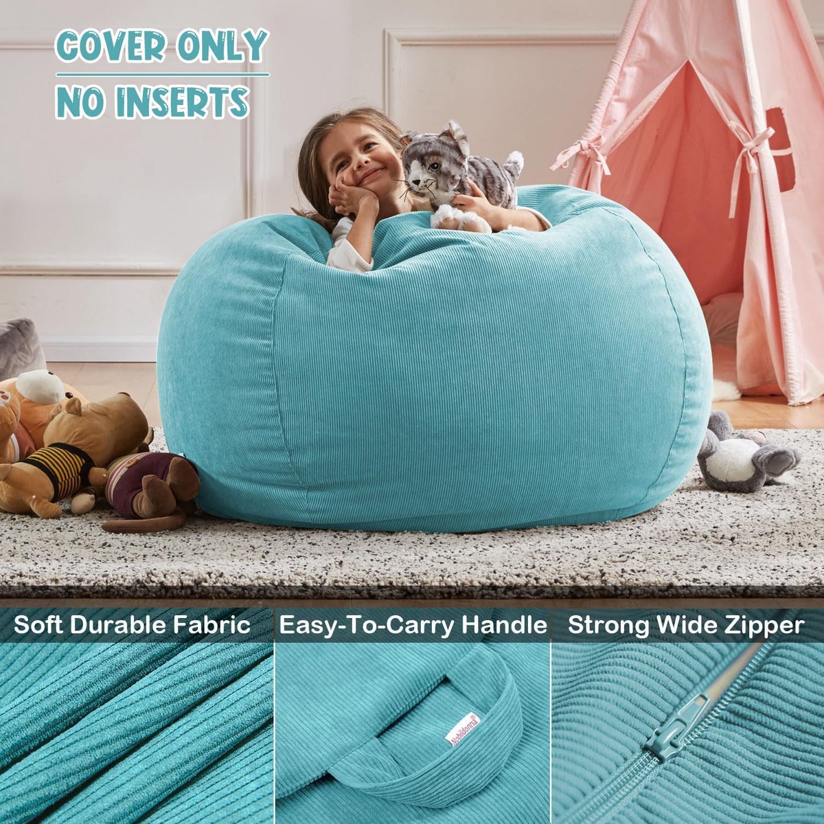 SnelShoppen - Bean Bag Hoes Voor Kinderen en Volwassenen - 110x89cm - Luxe Zachte Opbergstof - Perfect Voor Relaxen en Spelen - Geen Vulling Inclusief