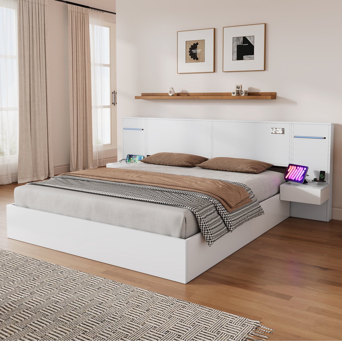 COVREO Bedframe 180x200 cm wit MDF, lattenbodem, USB, zonder matras